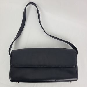 Eddie Bauer Black Purse Bag Genuine Leather Pouch 11" x 6" x 2" Zipper EUC